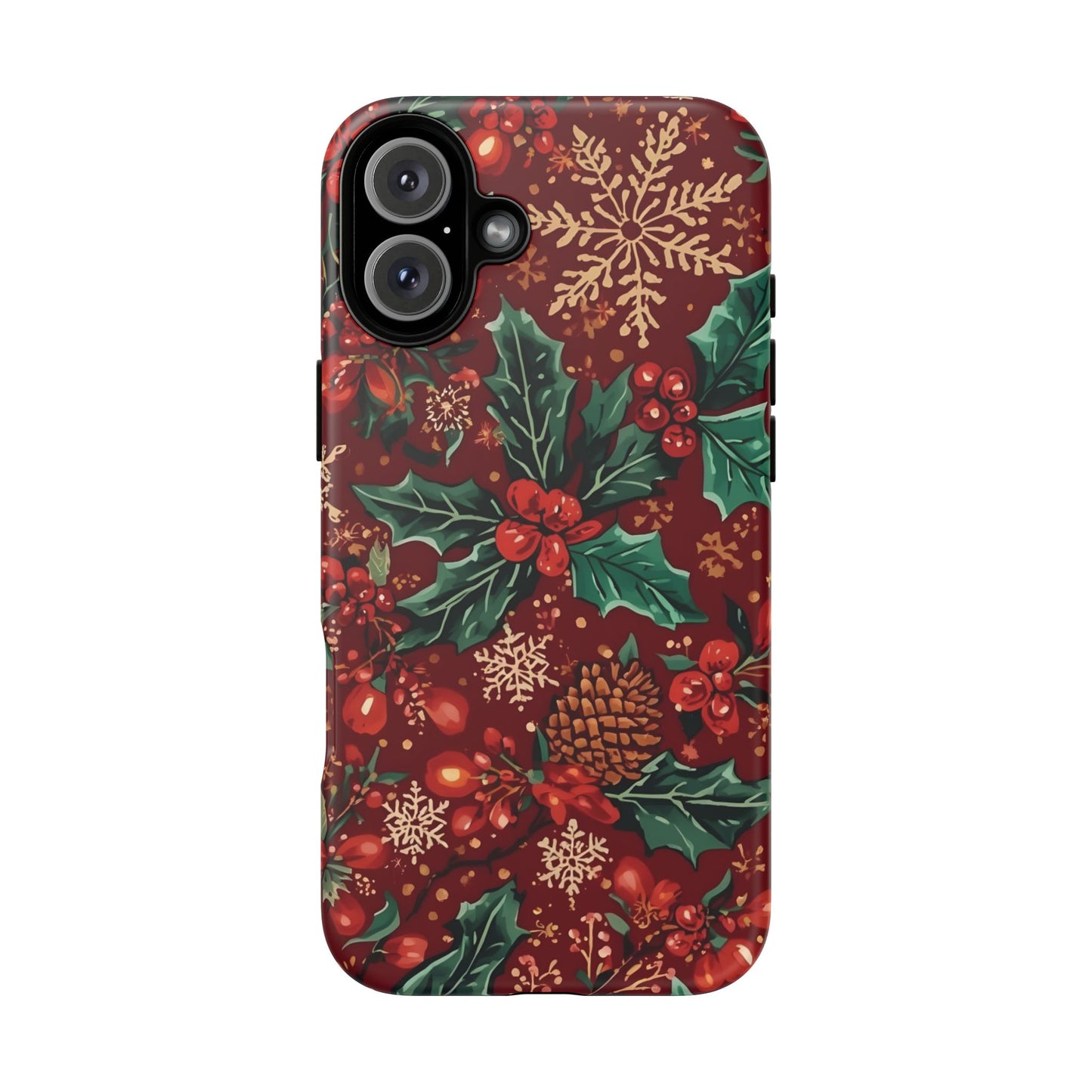 Christmas Floral Phone Case, Dual Layer Case for Iphone 17, 16, 15, 14, 13, 12, 11 & Samsung