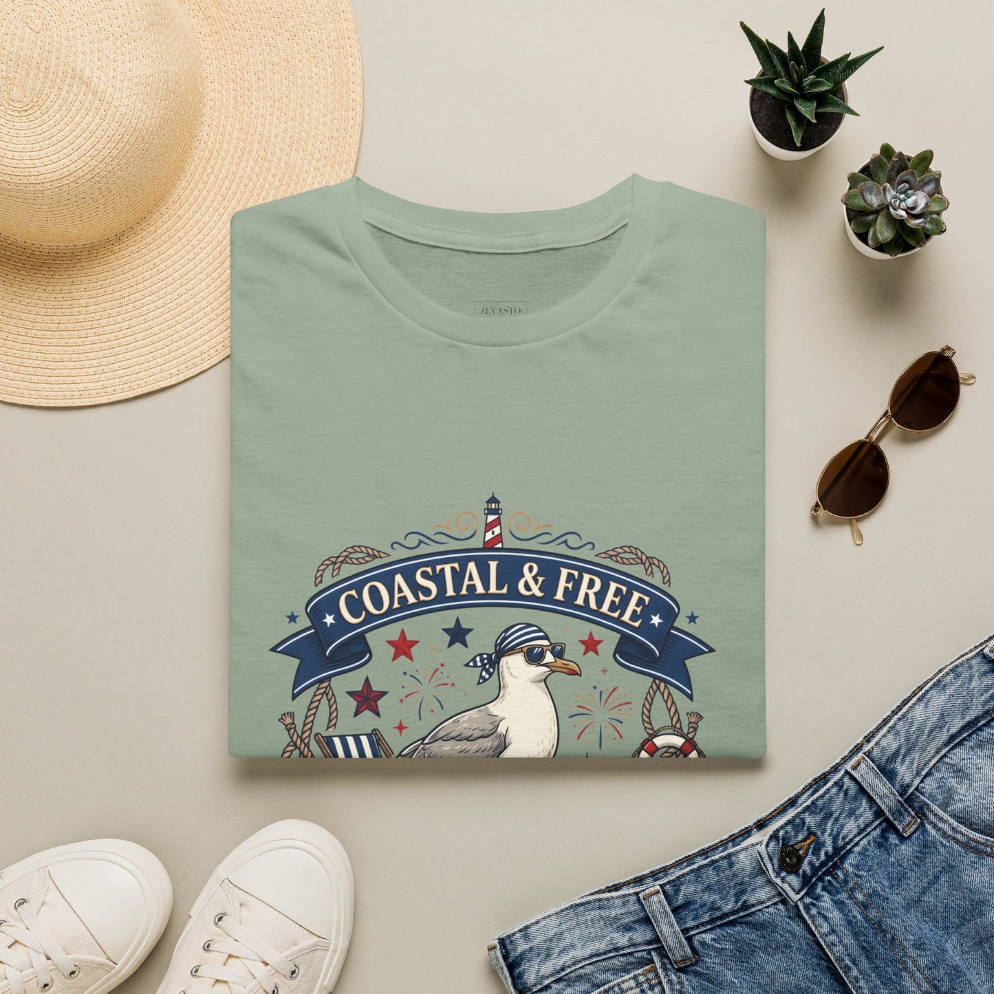Coastal & Free Seagull T-Shirt — Patriotic 4th of July Tee