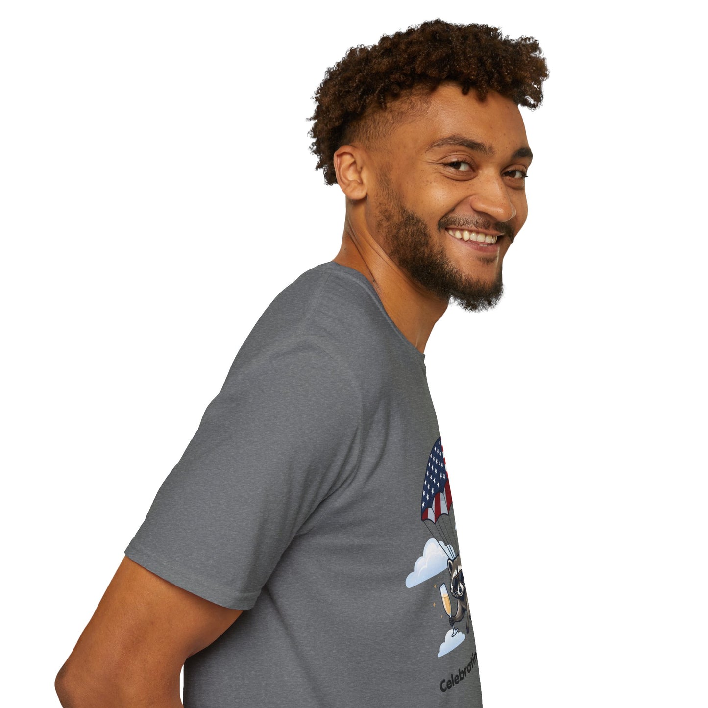 Patriotic Parachuting Raccoon T-Shirt — "Celebrating 250 Years"