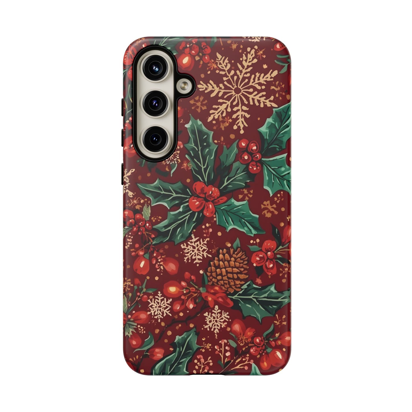 Christmas Floral Phone Case, Dual Layer Case for Iphone 17, 16, 15, 14, 13, 12, 11 & Samsung