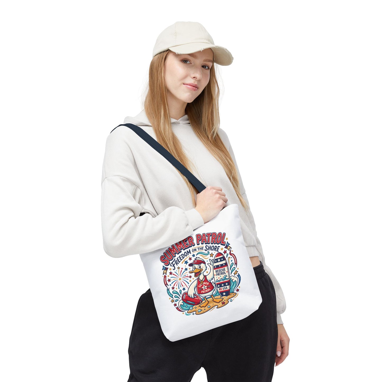 Summer Patrol Beach Tote Bag – 'Freedom on the Shore' Patriotic Design, 4th of July Gift