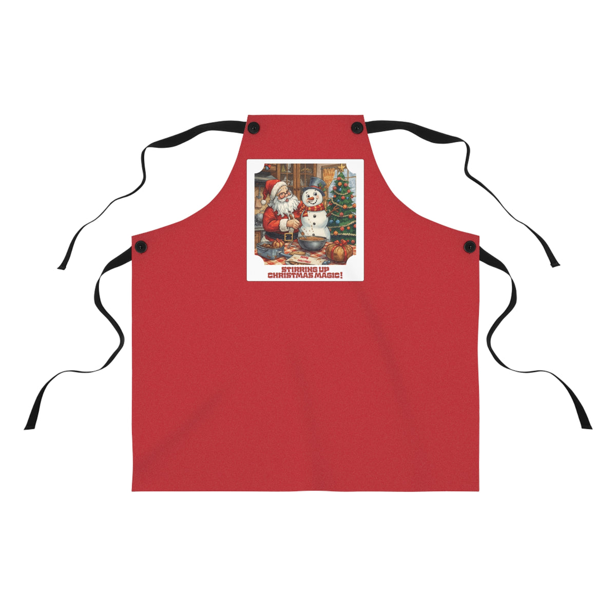 Vintage Christmas Baking Apron — 'Stirring Up Christmas Magic!' Santa & Snowman Holiday Kitchen Apron