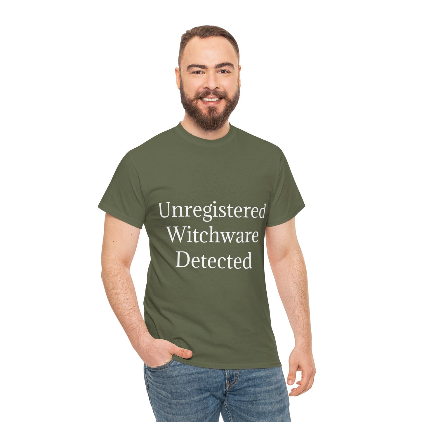 Unisex Heavy Cotton Tee - Unregistered Witchware Detected, Witchy Apparel, Halloween Tee