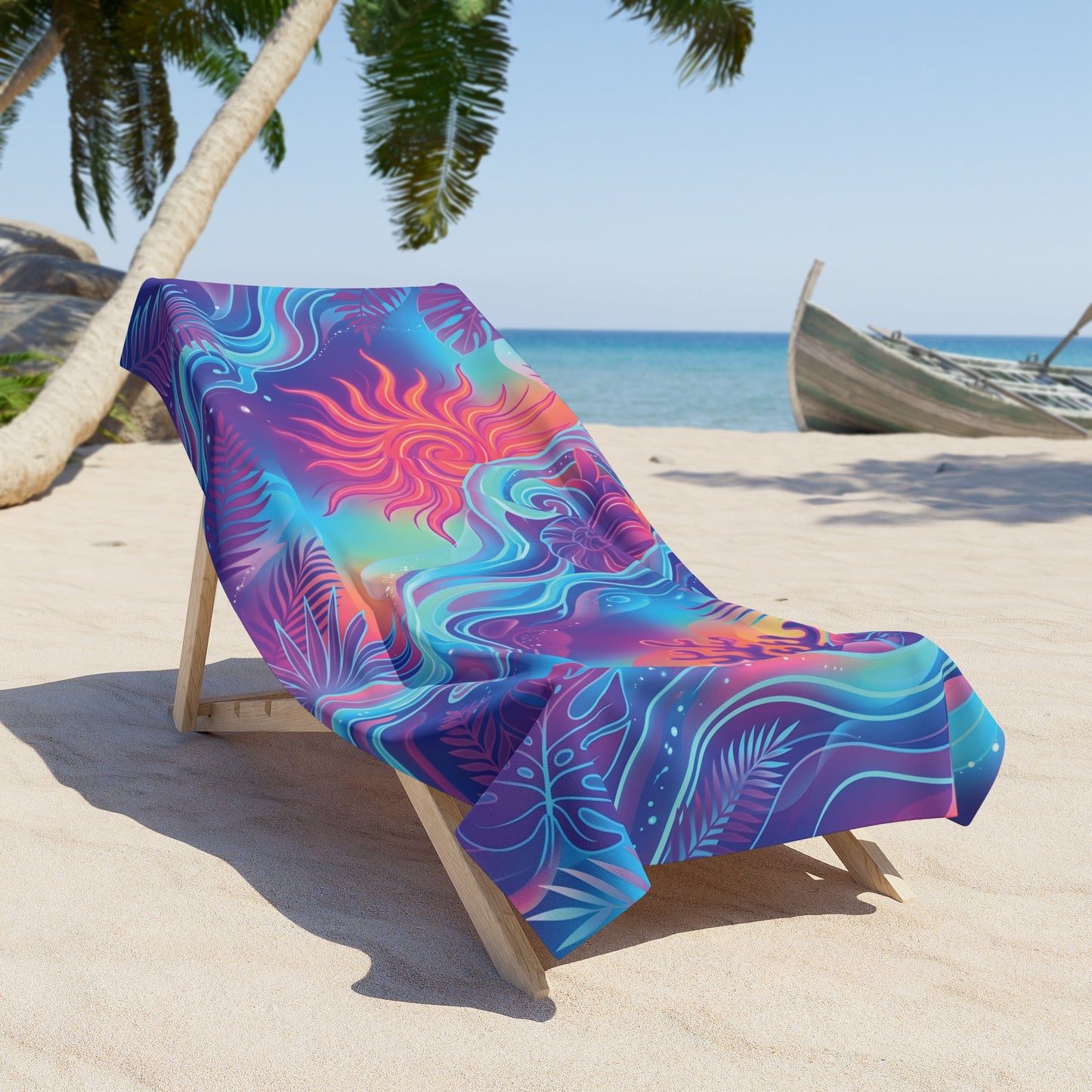 Tropical Vibes Beach Towel — Colorful Sun & Waves Beach Towel