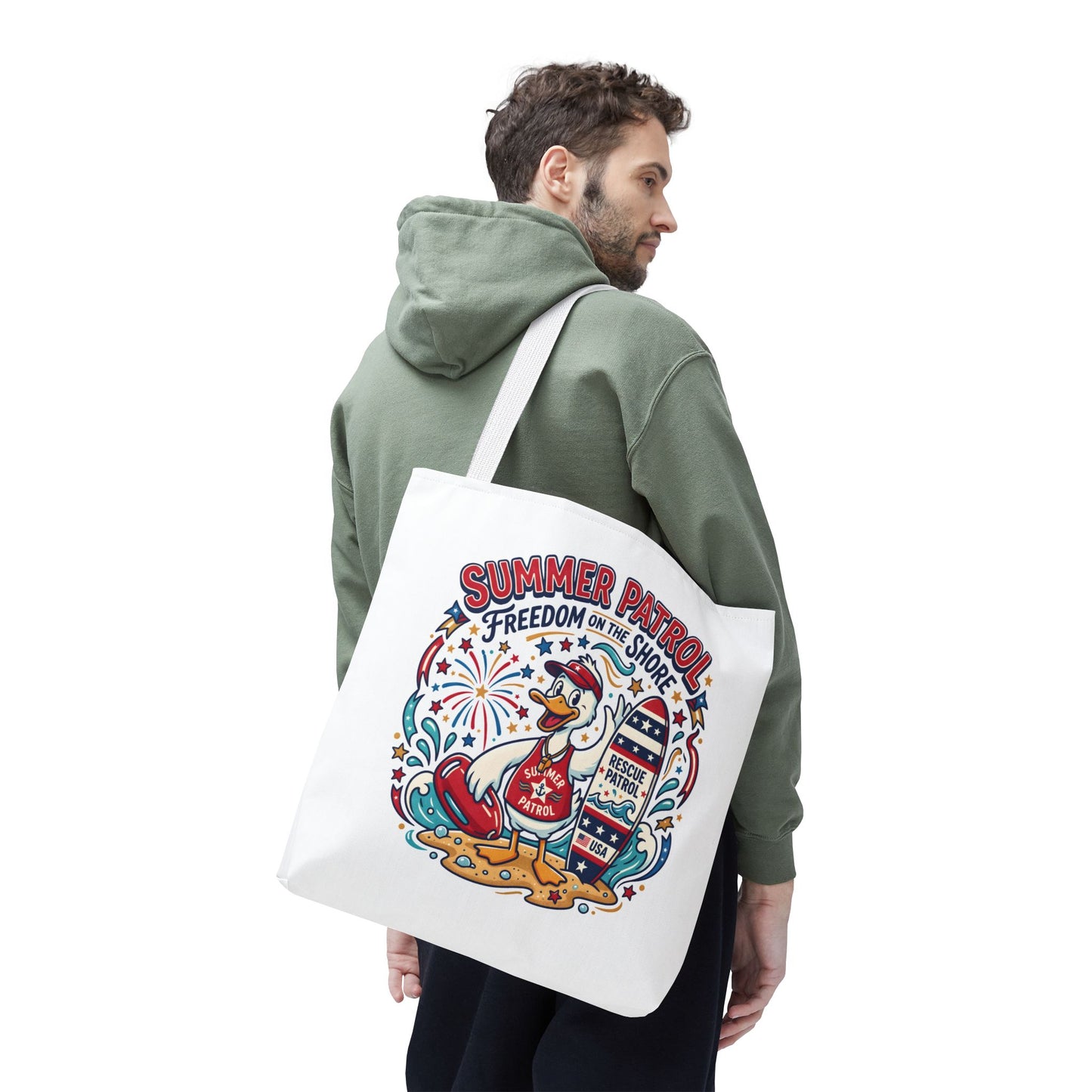 Summer Patrol Beach Tote Bag – 'Freedom on the Shore' Patriotic Design, 4th of July Gift