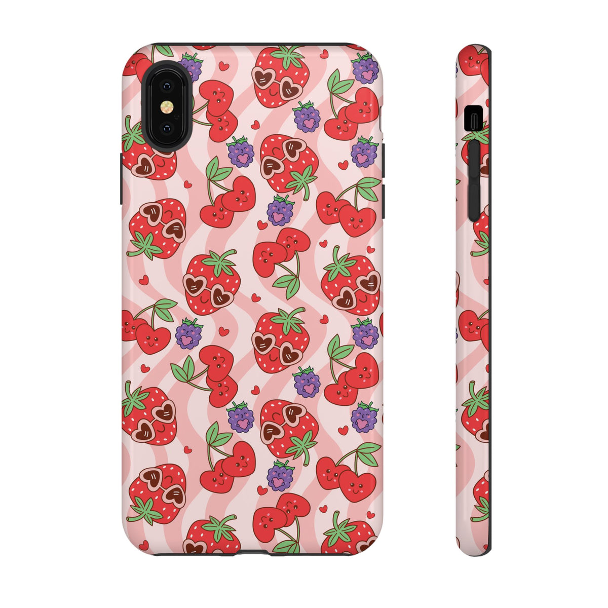 Cute Kawaii Strawberry & Cherry Phone Case — Pink Fruit Pattern Protective Case