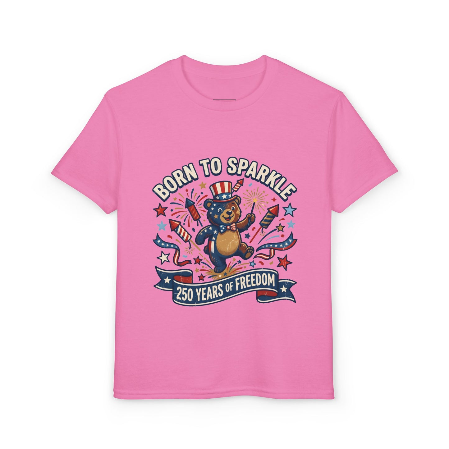 Patriotic Youth T-Shirt — "Born to Sparkle: 250 Years of Freedom" Patriotic Bear Tee