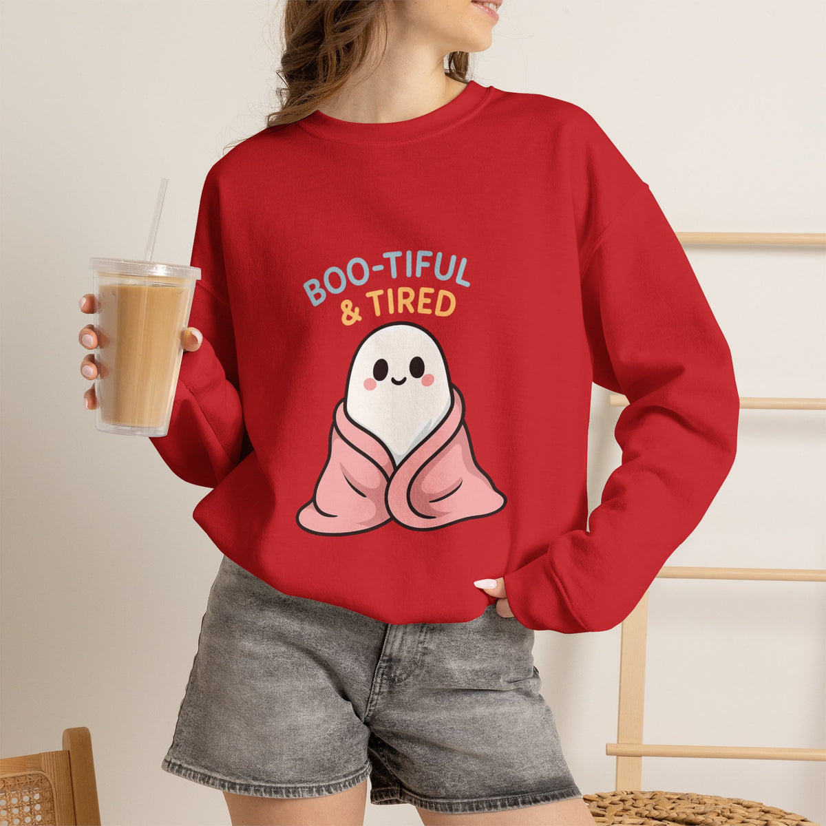 Boo-tiful & Tired Sweatshirt, Halloween-Themed Design