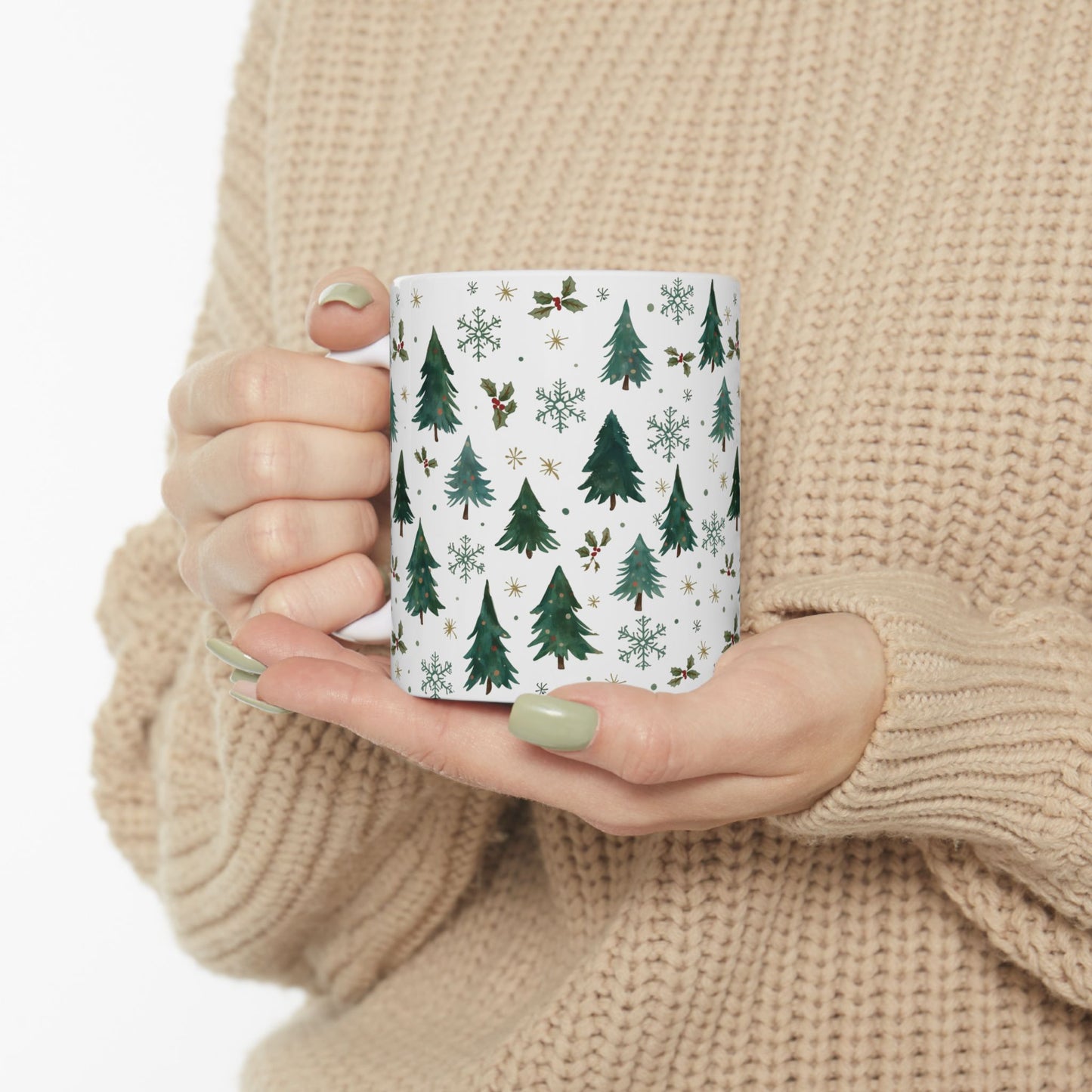Christmas Ceramic Mug, Christmas Tree Themed Holiday Decor