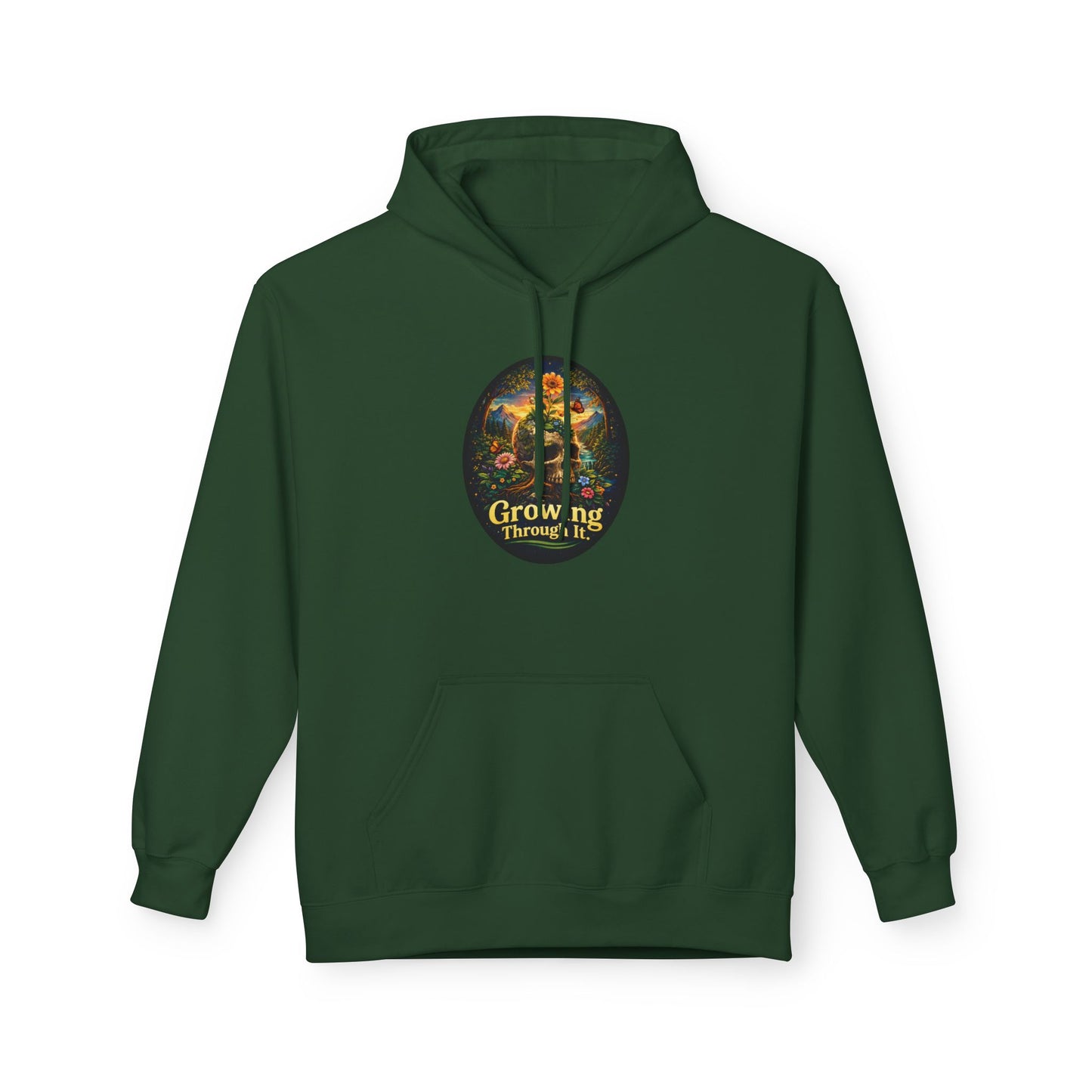Growing Through It Hoodie – Earth Day Nature Skull Sweatshirt | Mental Growth & Healing Hoodie | Botanical Aesthetic Unisex Hoodie