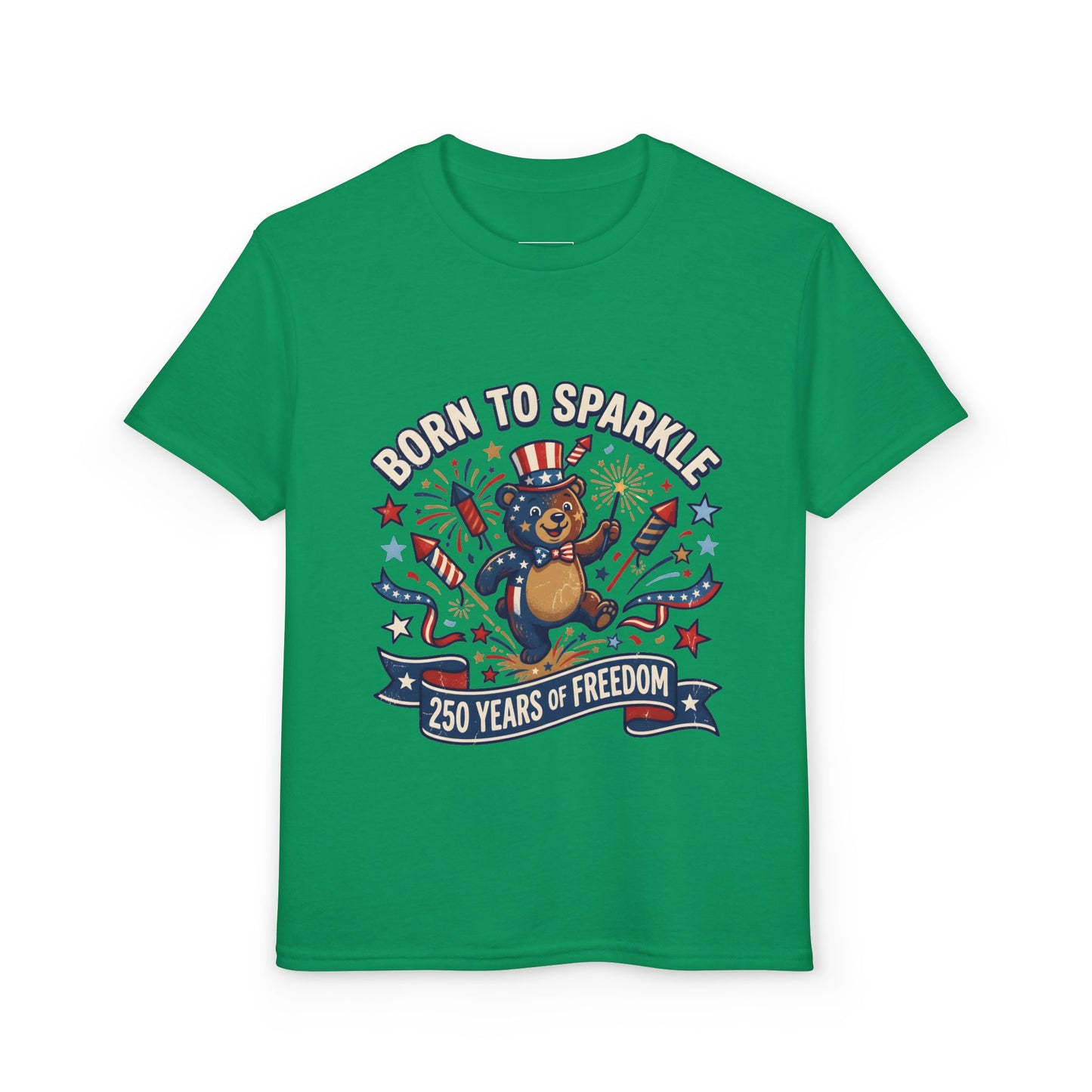 Patriotic Youth T-Shirt — "Born to Sparkle: 250 Years of Freedom" Patriotic Bear Tee