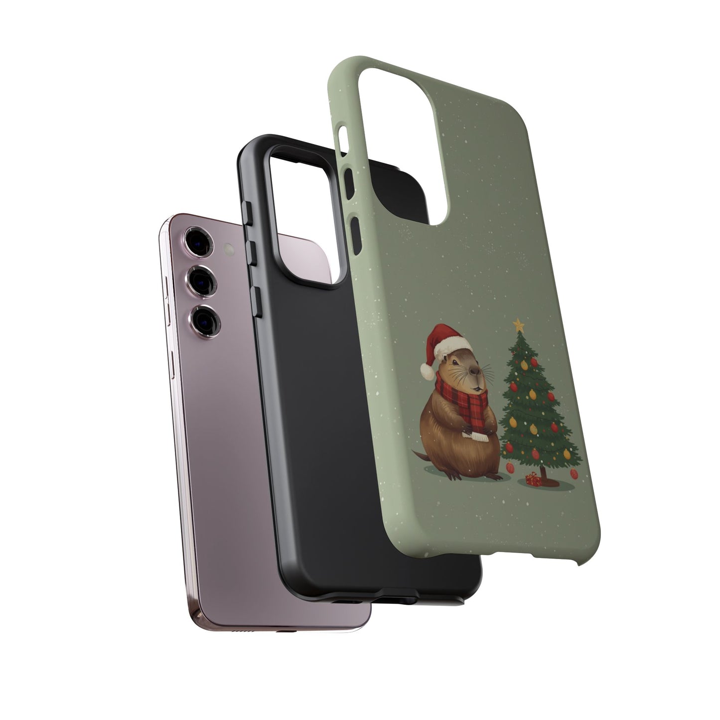 Christmas Phone Case with Capybara Design, Dual Layer Protective Case for Iphone 17, 16, 15, 14, 13 & Samsung