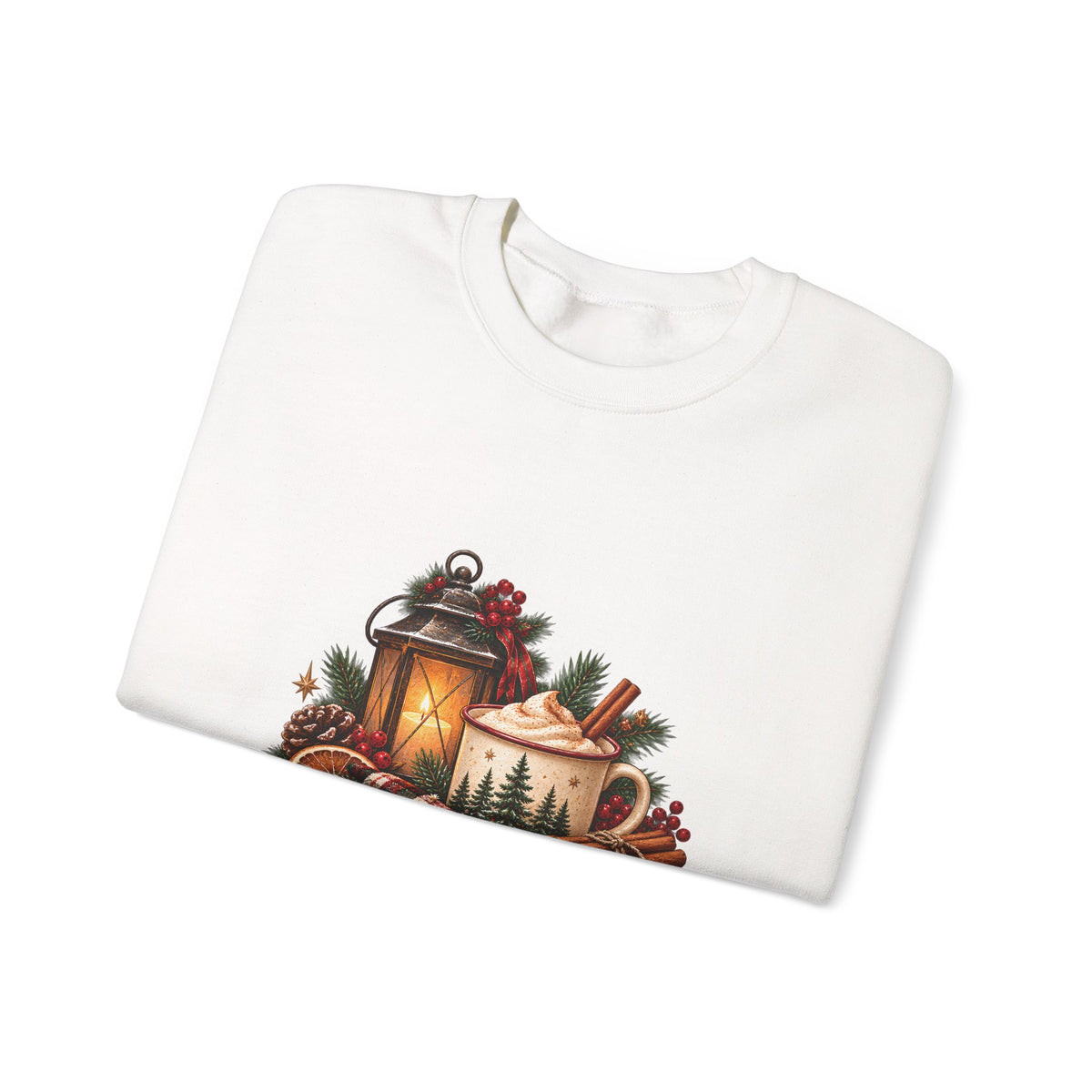 Cinnamon & Pine Crewneck Sweatshirt — Cozy Holiday Lantern Design Sweatshirt