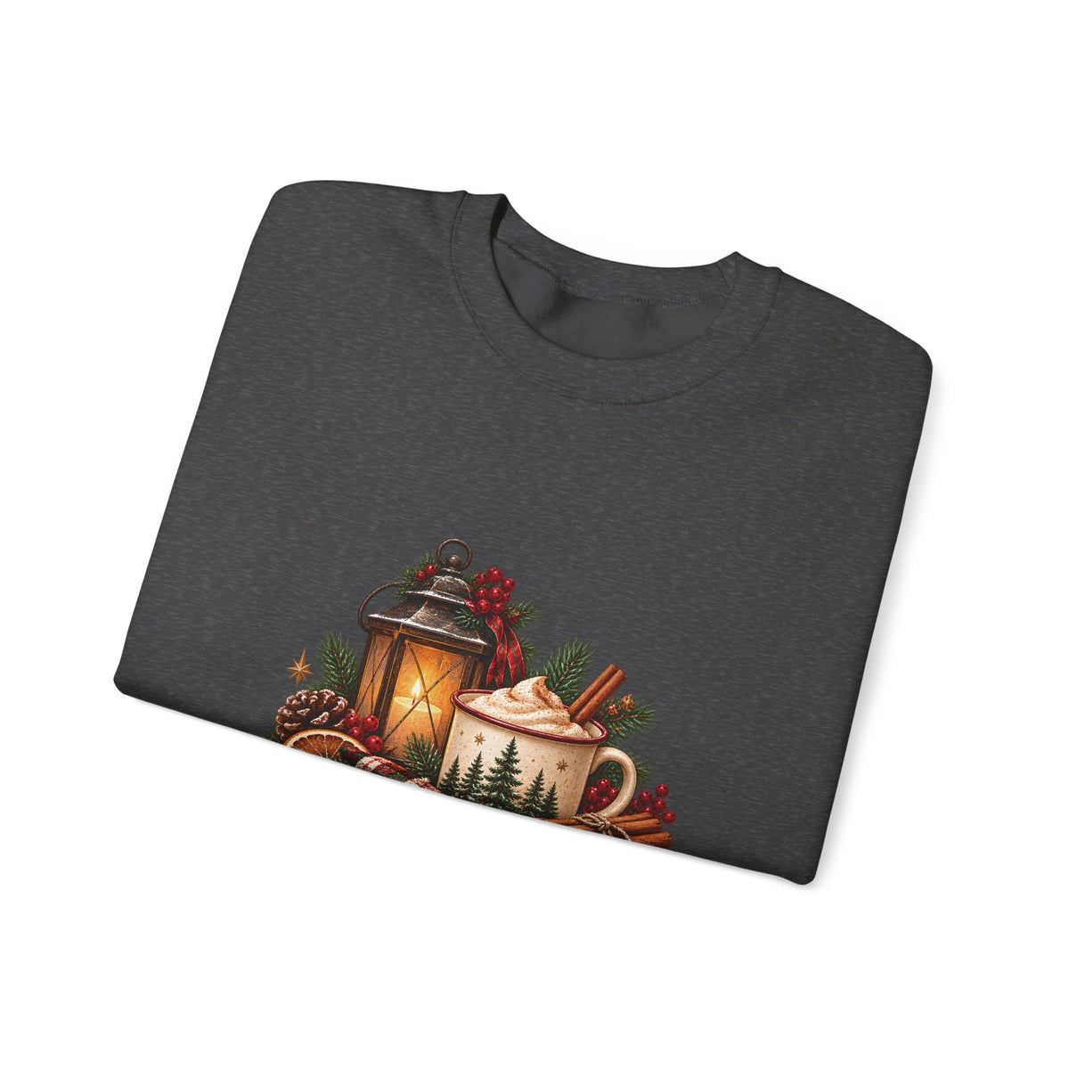 Cinnamon & Pine Crewneck Sweatshirt — Cozy Holiday Lantern Design Sweatshirt