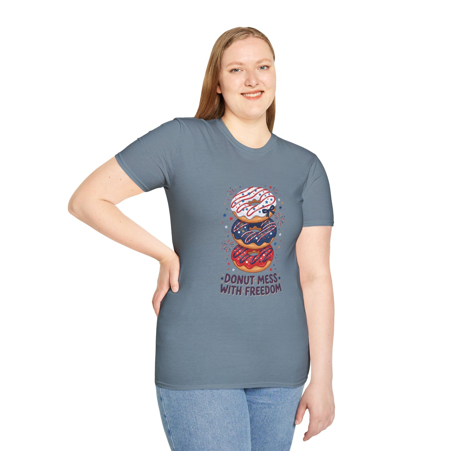 Donut Mess With Freedom T-Shirt — Patriotic Donut Stack 4th of July Tee