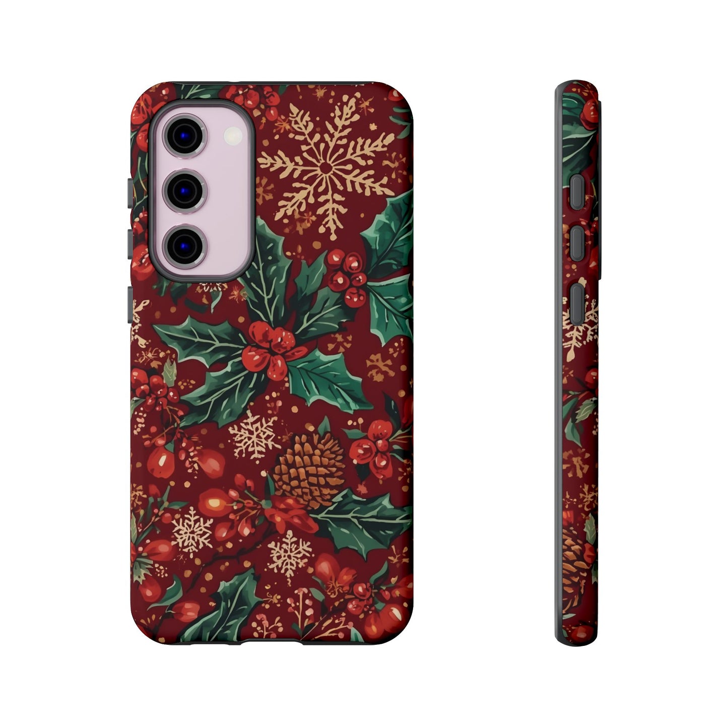 Christmas Floral Phone Case, Dual Layer Case for Iphone 17, 16, 15, 14, 13, 12, 11 & Samsung
