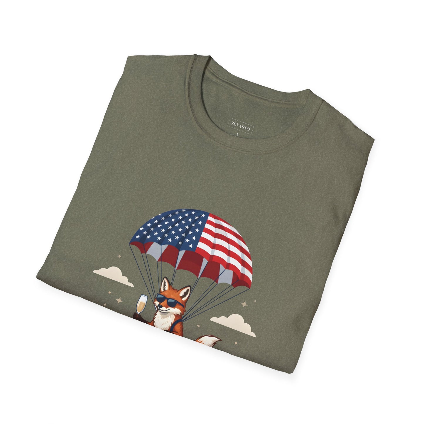 Patriotic Fox Parachute T-Shirt — "Celebrating 250 Years" Anniversary Tee