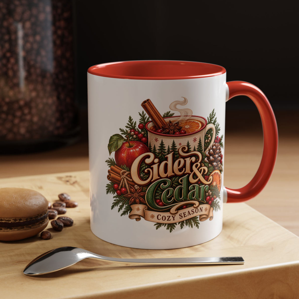Cider & Cedar Accent Coffee Mug — Cozy Fall Hot Drink Gift (11 oz)