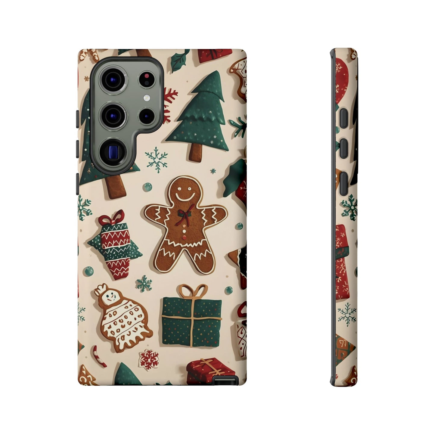 Christmas Phone Case with Gingerbread and Christmas Tree Design, Dual Layer Case for Iphone 17, 16, 15, 14, 13, 12, 11 & Samsung