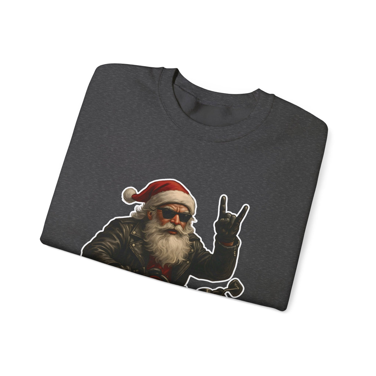 Santa Biker Crewneck Sweatshirt – 'Ho Ho Hell Yeah' Christmas Motorcycle Pullover