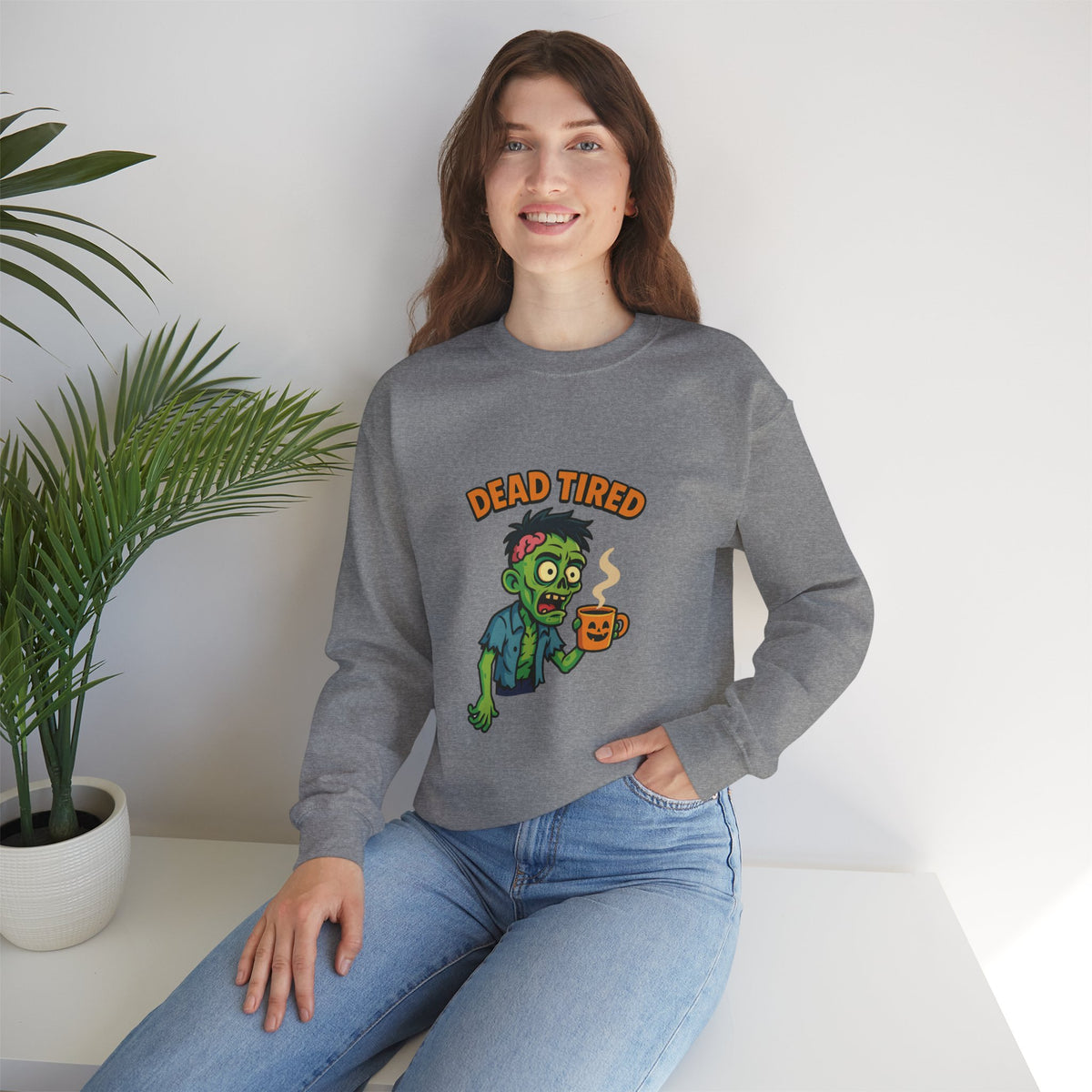 Dead Tired Zombie Sweatshirt, Funny Halloween Crewneck, Spooky Season Apparel