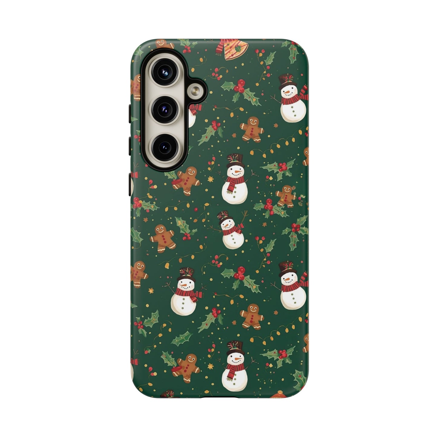 Christmas Phone Case with Snowmen and Gingerbread Design, Dual Layer Phone Case for Iphone 17, 16, 15, 14, 13, 12, 11 & Samsung