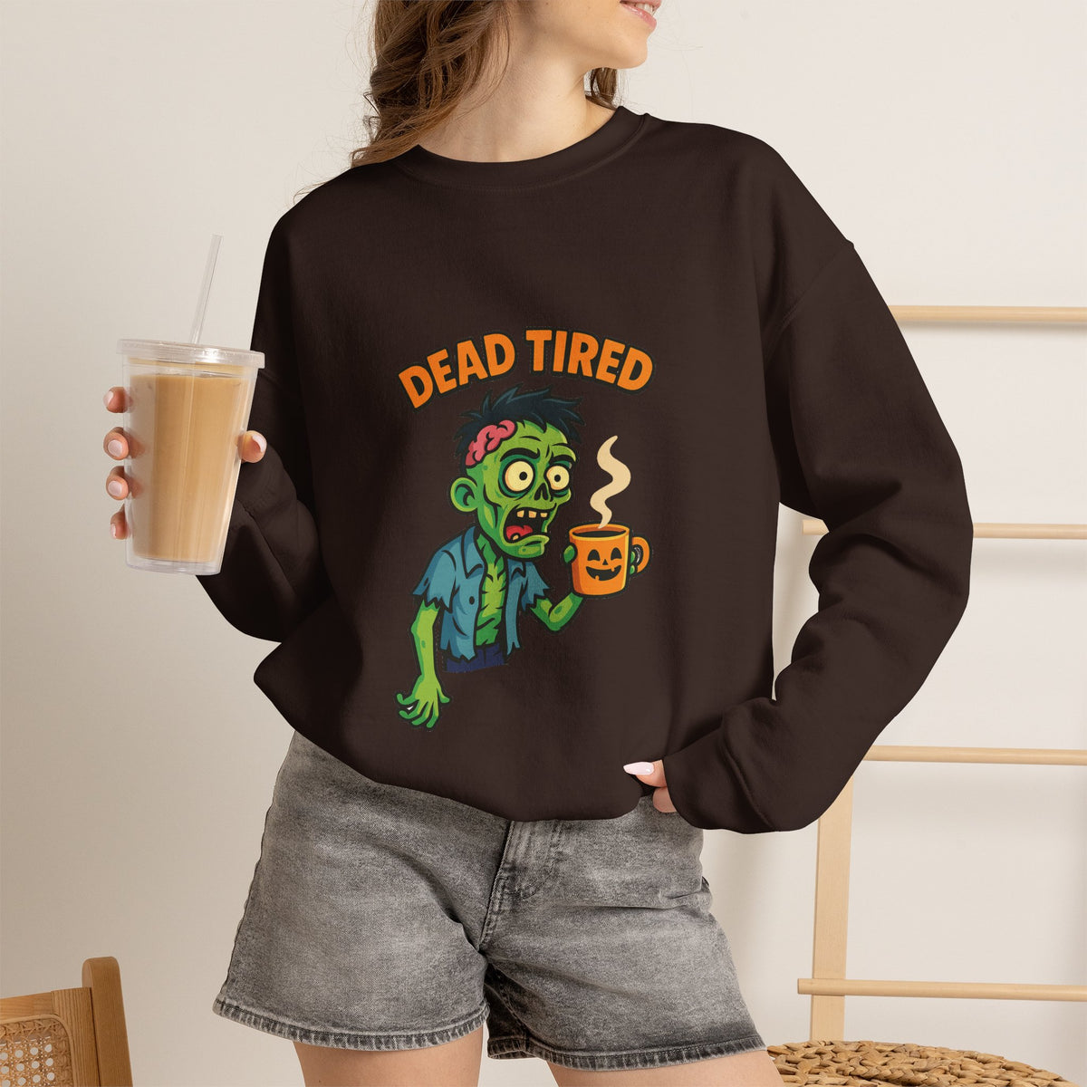 Dead Tired Zombie Sweatshirt, Funny Halloween Crewneck, Spooky Season Apparel