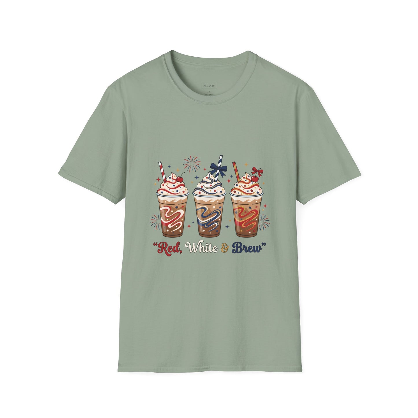 Patriotic Iced Coffee Tee — "Red, White & Brew" Graphic T‑Shirt