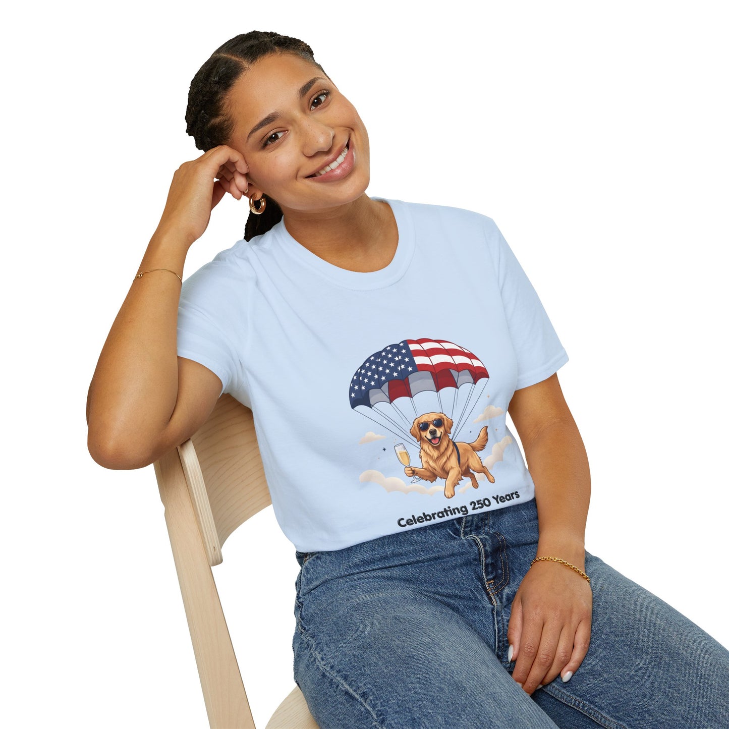 Patriotic Golden Retriever T-Shirt — "Celebrating 250 Years"