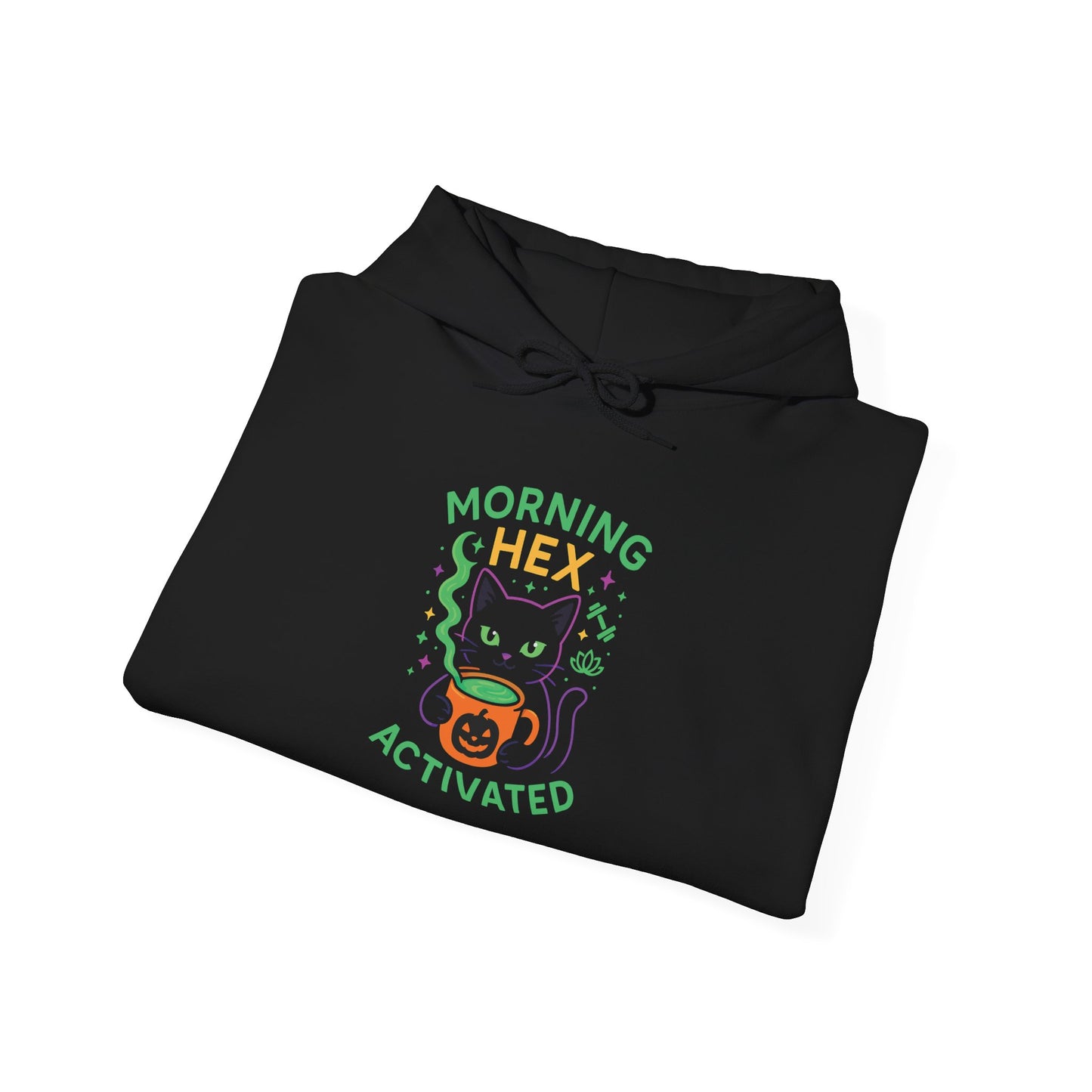 Morning Hex Activated Hoodie, Cozy Black Sweatshirt for Halloween