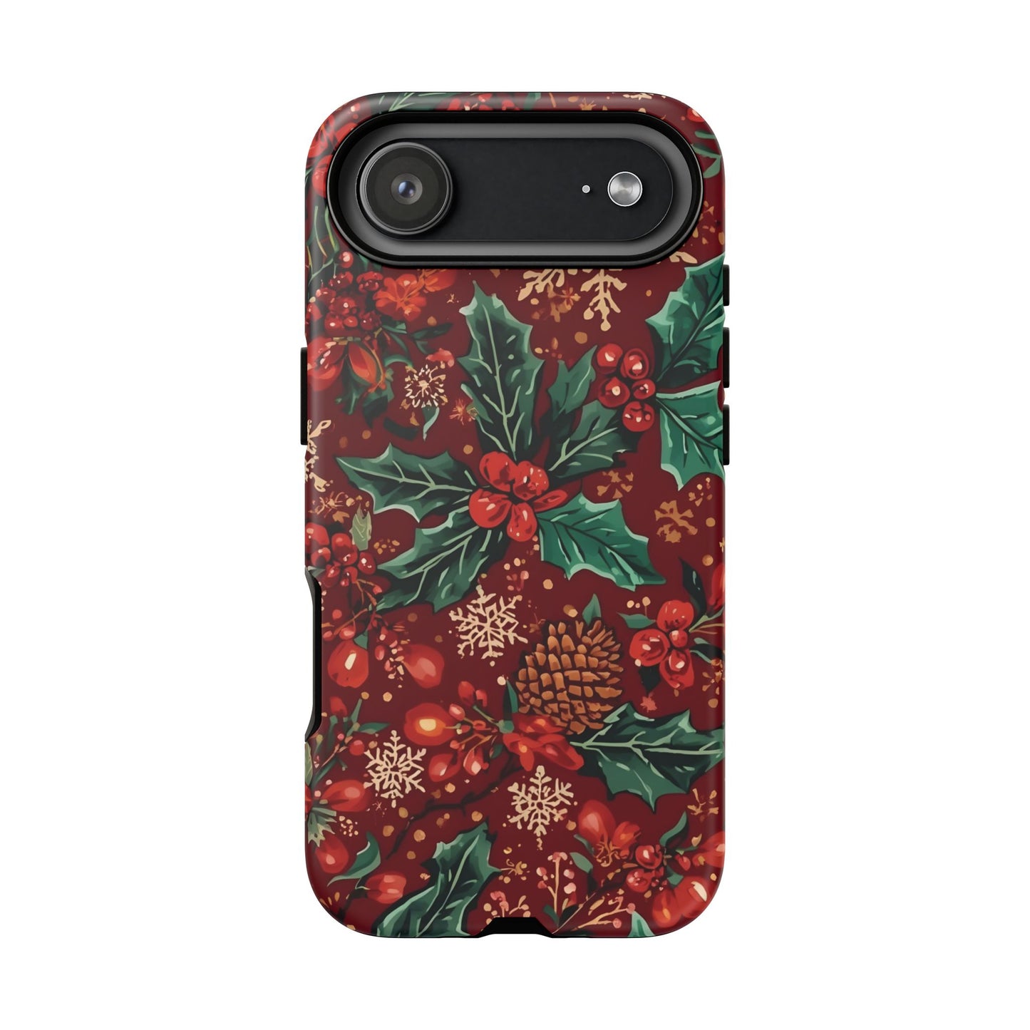 Christmas Floral Phone Case, Dual Layer Case for Iphone 17, 16, 15, 14, 13, 12, 11 & Samsung