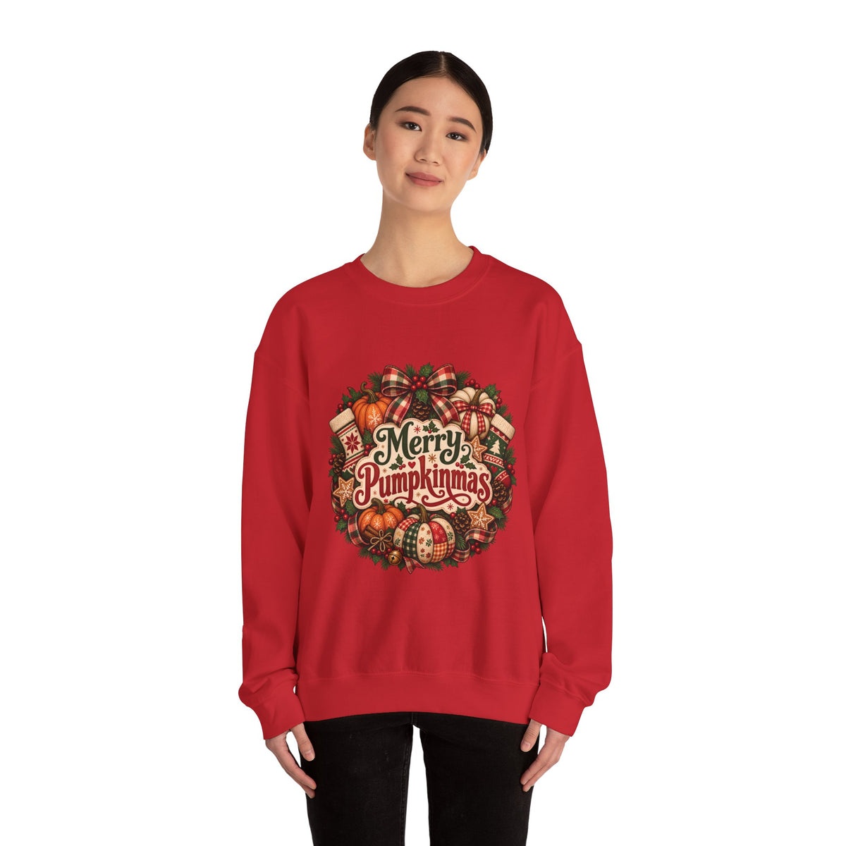 Merry Pumpkinmas Sweatshirt — Holiday Pumpkin Wreath Crewneck