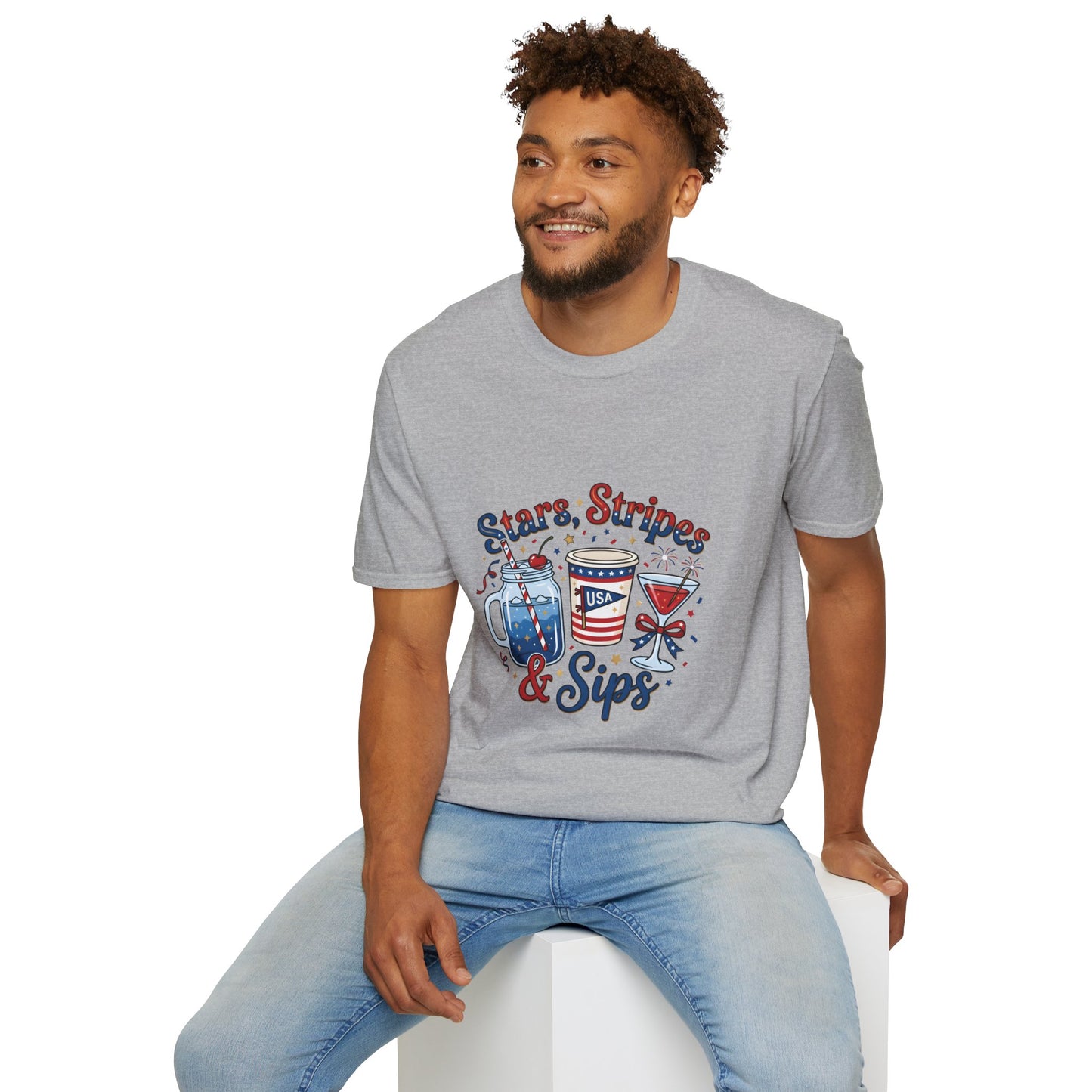 Patriotic "Stars, Stripes & Sips" T-Shirt