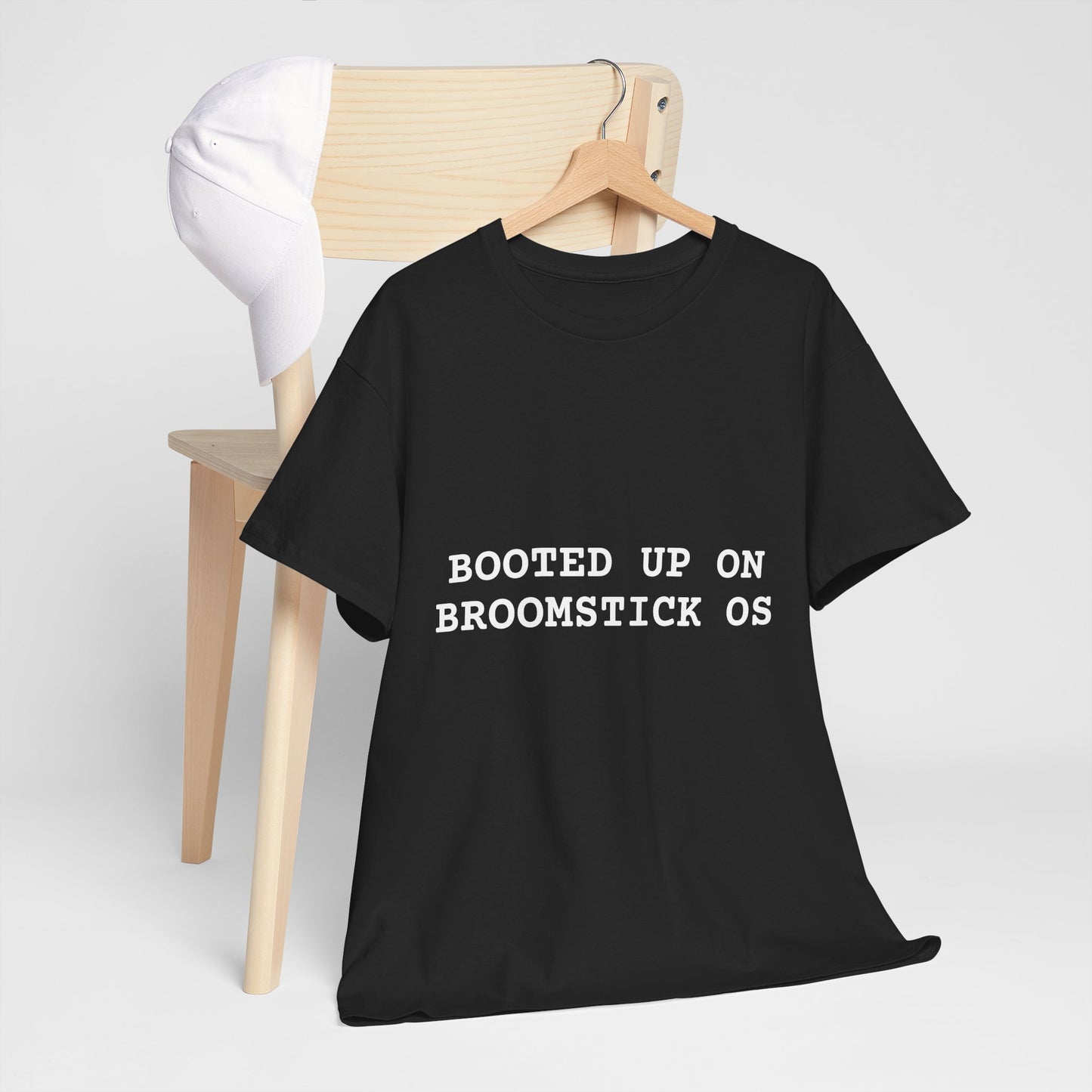 Broomstick OS Tee, Funny Graphic Tee for Tech Lovers, Unisex Cotton T-Shirt