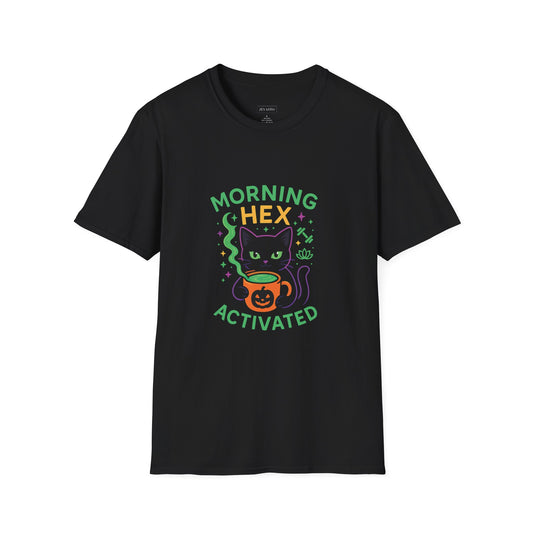 Morning Hex Activated Cat T-Shirt, Halloween-Themed Shirt