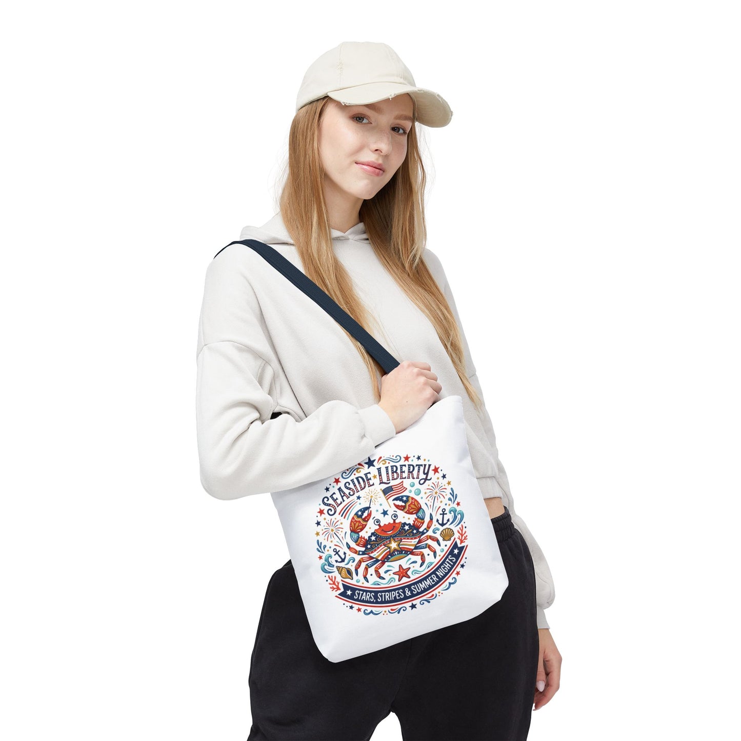 Seaside Liberty Tote Bag — 4th of July, Patriotic Bag "Stars, Stripes & Summer Nights"
