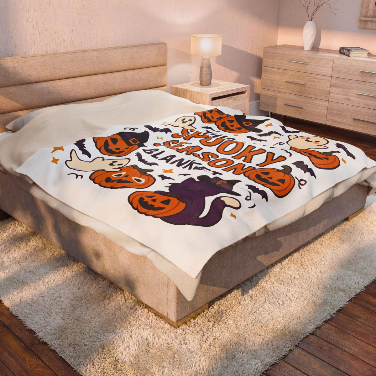 Halloween Themed Velveteen Plush Blanket, Cozy-Spooky Blanket