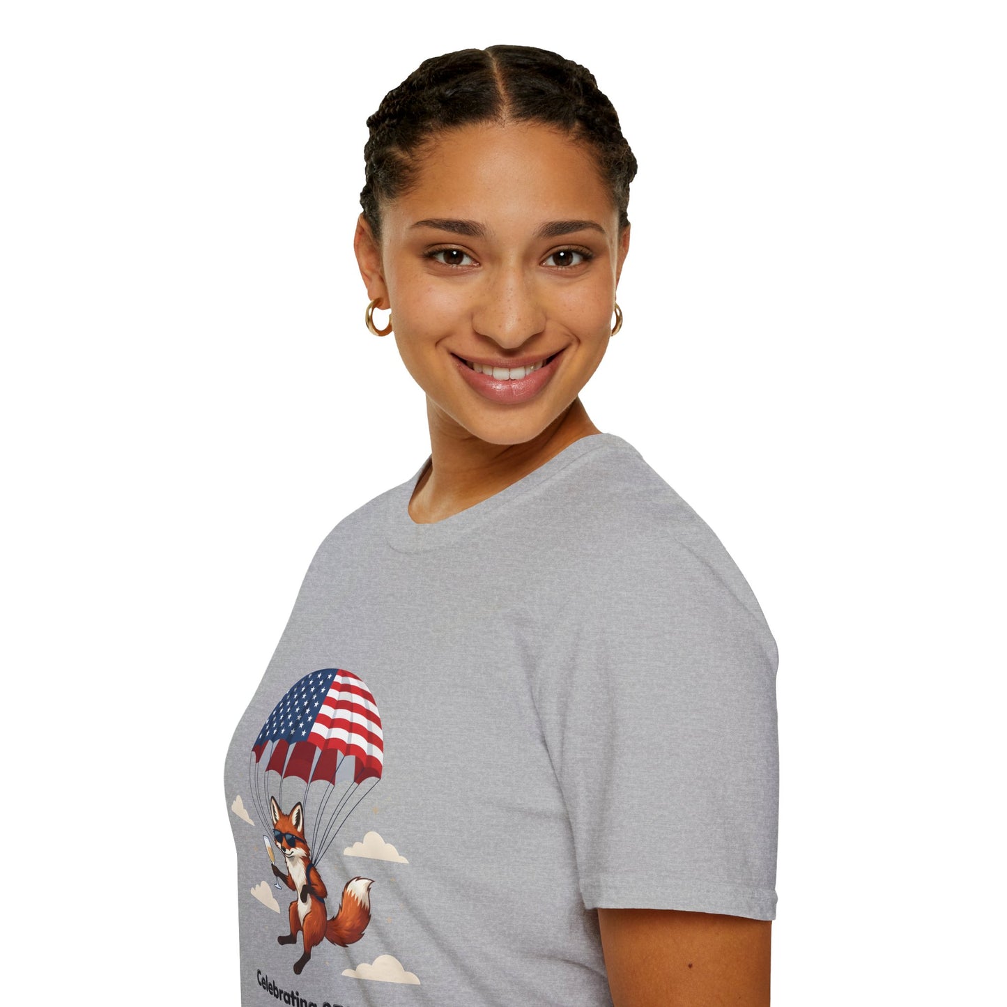 Patriotic Fox Parachute T-Shirt — "Celebrating 250 Years" Anniversary Tee