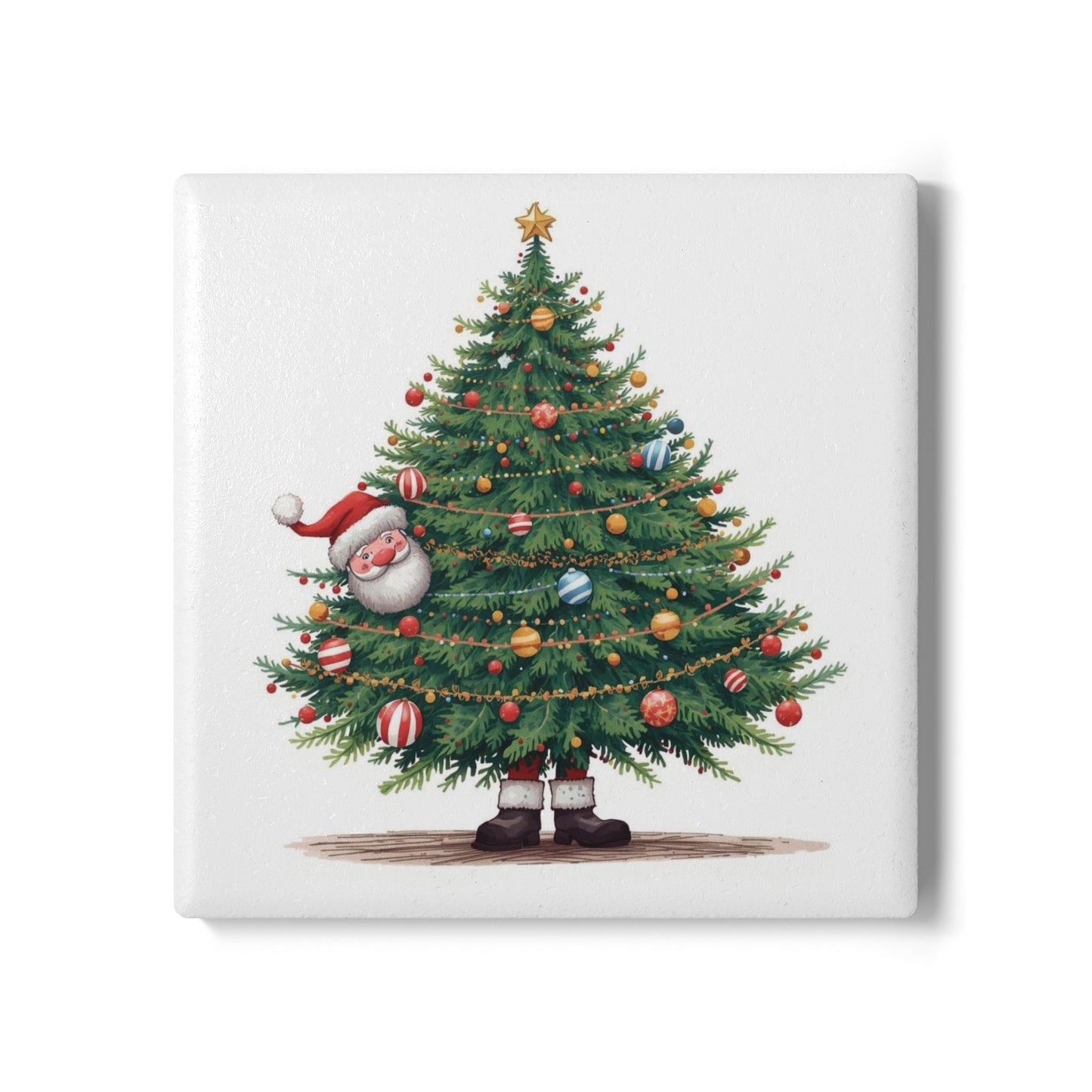 Christmas Tree Ceramic Coaster - Festive Holiday Decor, Santa Coaster