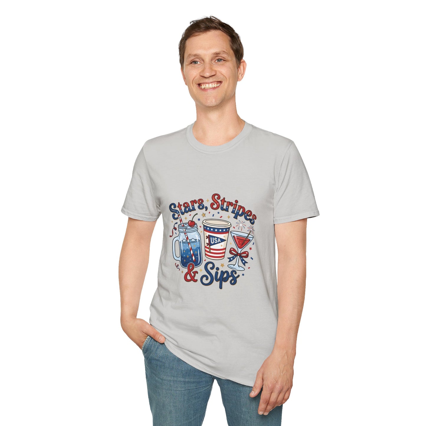 Patriotic "Stars, Stripes & Sips" T-Shirt