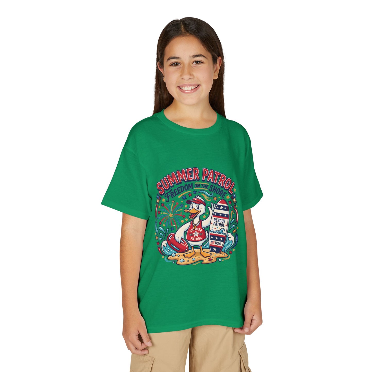 Summer Patrol Kids T‑Shirt — Lifeguard Duck Beach Graphic, 4th of July Tee