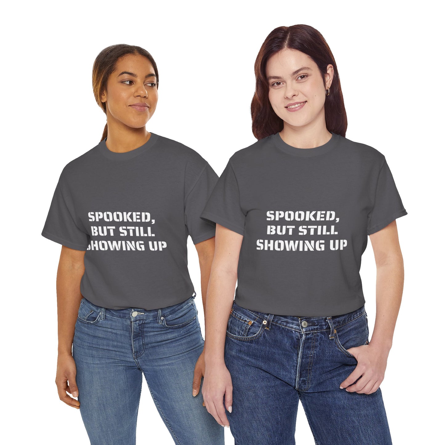 Spooked, But Still Showing Up Unisex Heavy Cotton Tee | Halloween, Funny T-Shirt