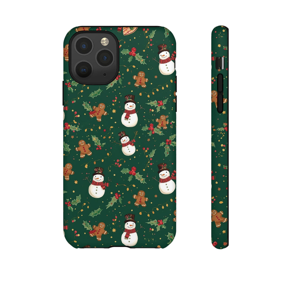 Christmas Phone Case with Snowmen and Gingerbread Design, Dual Layer Phone Case for Iphone & Samsung