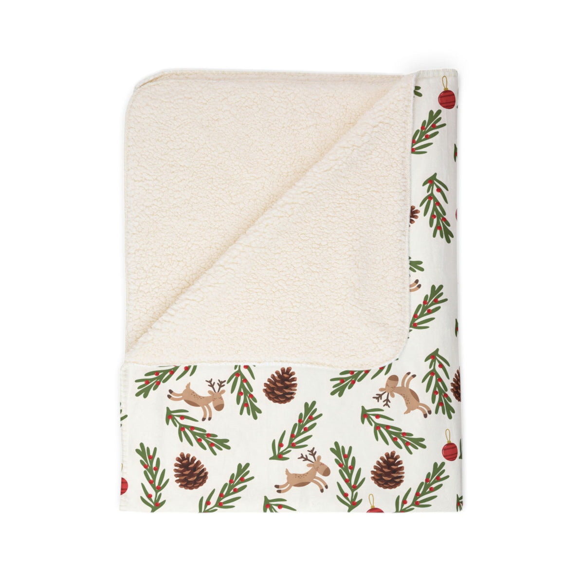 Holiday Pinecone Fleece Sherpa Blanket - Cozy Christmas Cabin Throw