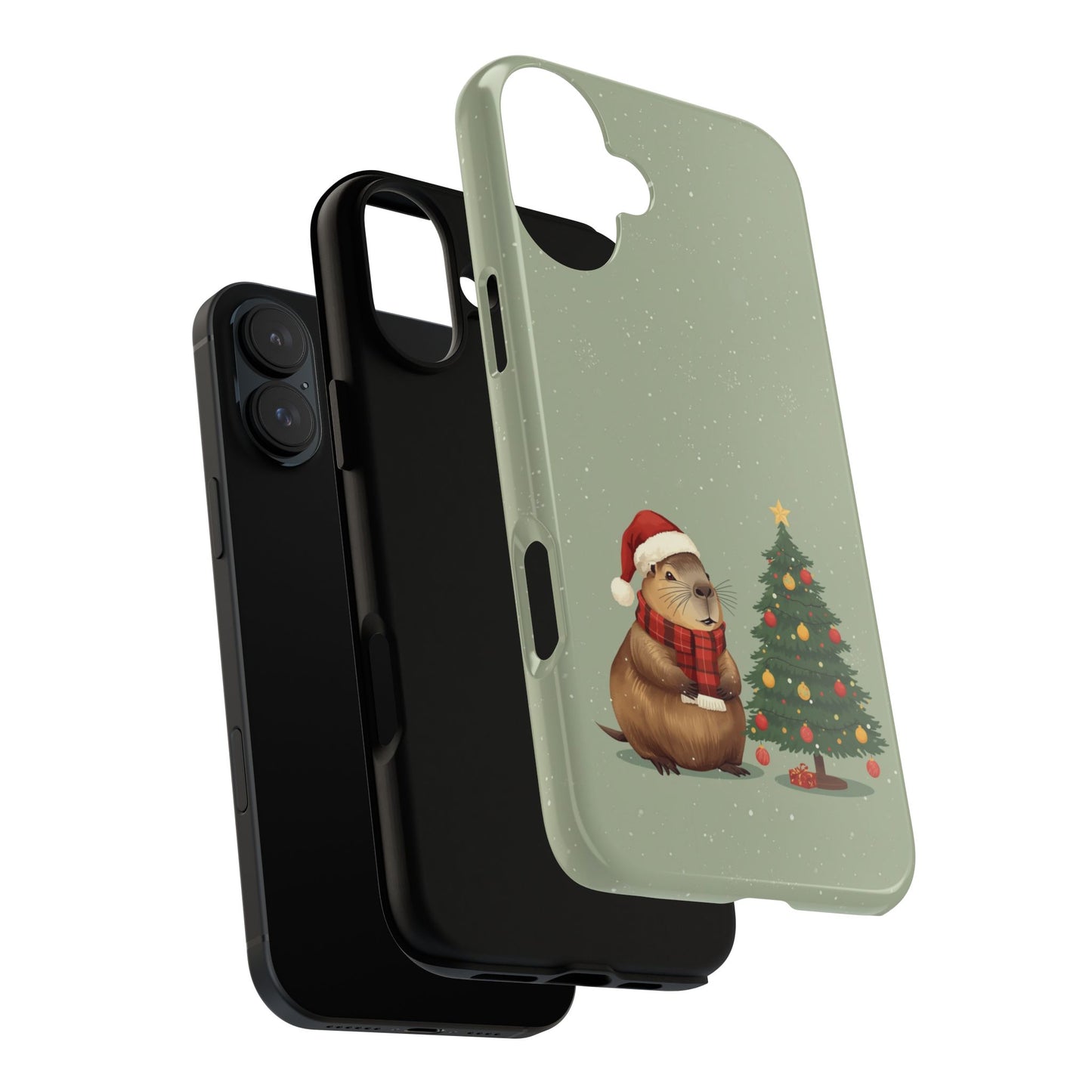 Christmas Phone Case with Capybara Design, Dual Layer Protective Case for Iphone 17, 16, 15, 14, 13 & Samsung