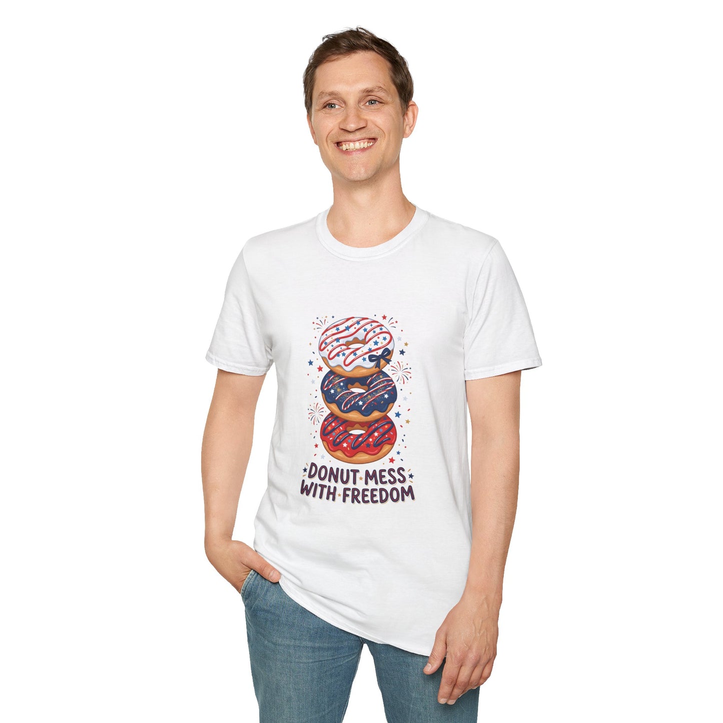 Donut Mess With Freedom T-Shirt — Patriotic Donut Stack 4th of July Tee
