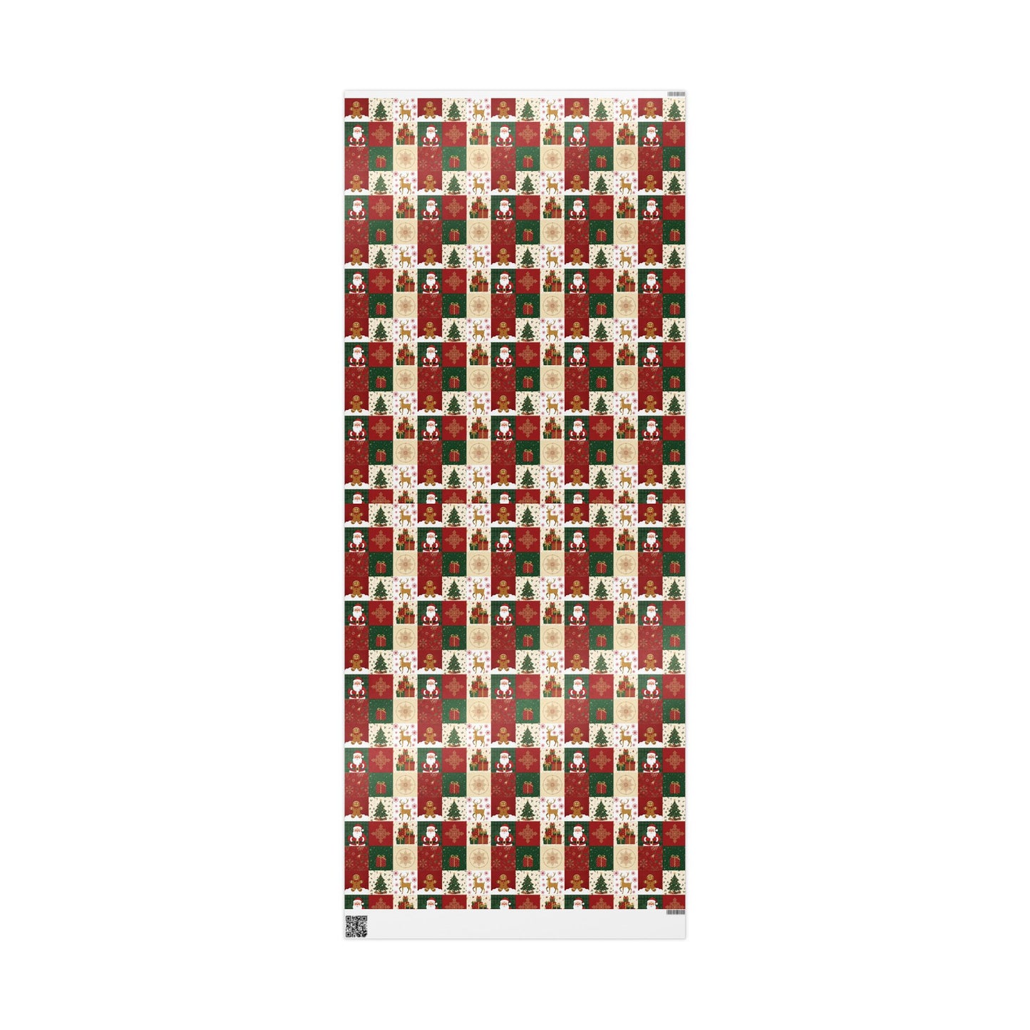 Christmas Patchwork Wrapping Paper Roll — Gingerbread, Trees & Red Green Christmas Pattern