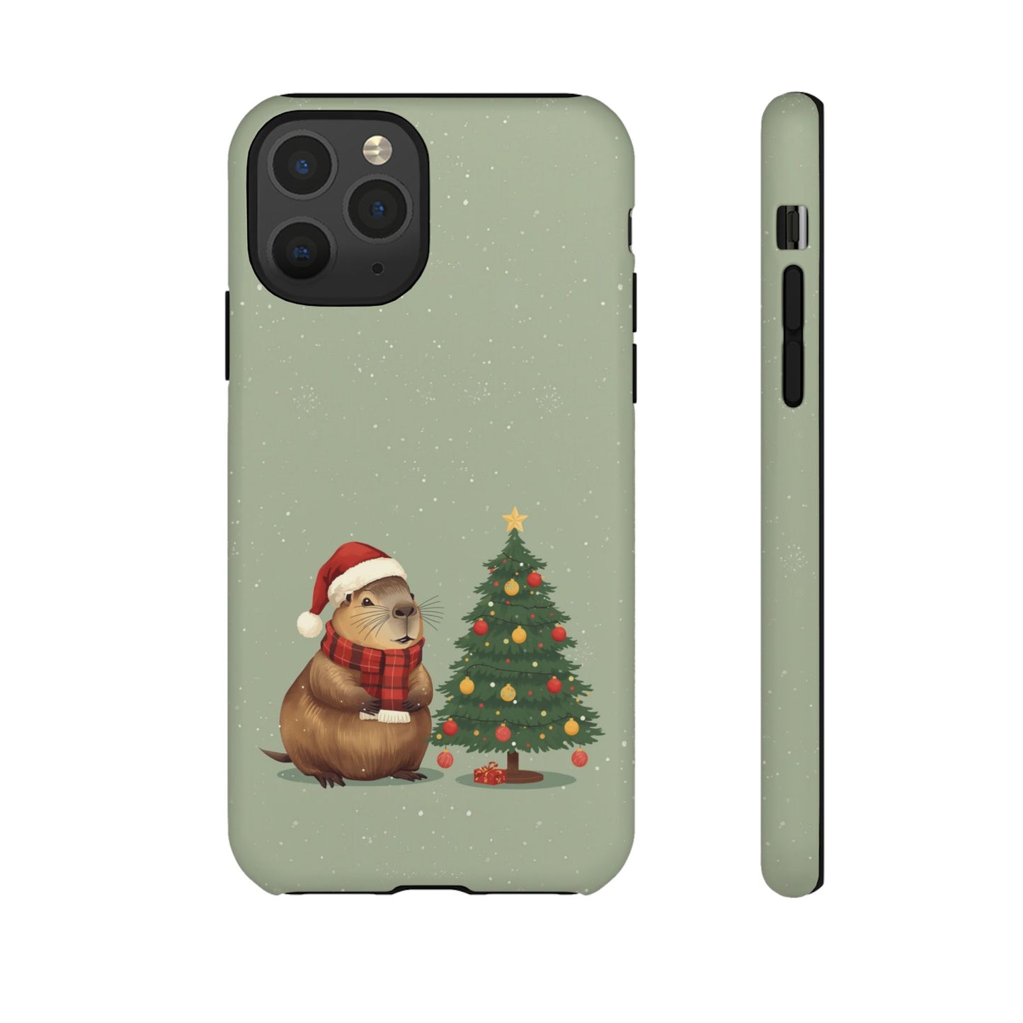 Christmas Phone Case with Capybara Design, Dual Layer Protective Case for Iphone 17, 16, 15, 14, 13 & Samsung