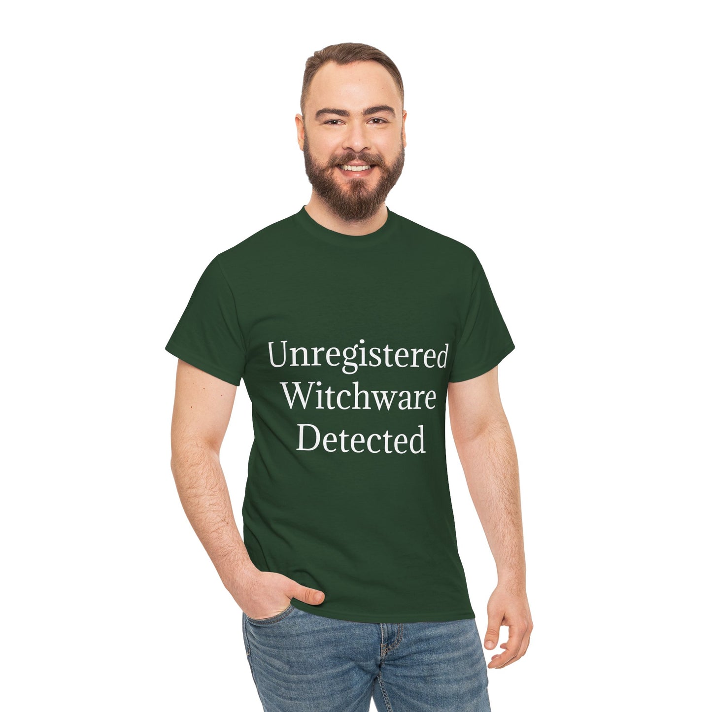 Unisex Heavy Cotton Tee - Unregistered Witchware Detected, Witchy Apparel, Halloween Tee