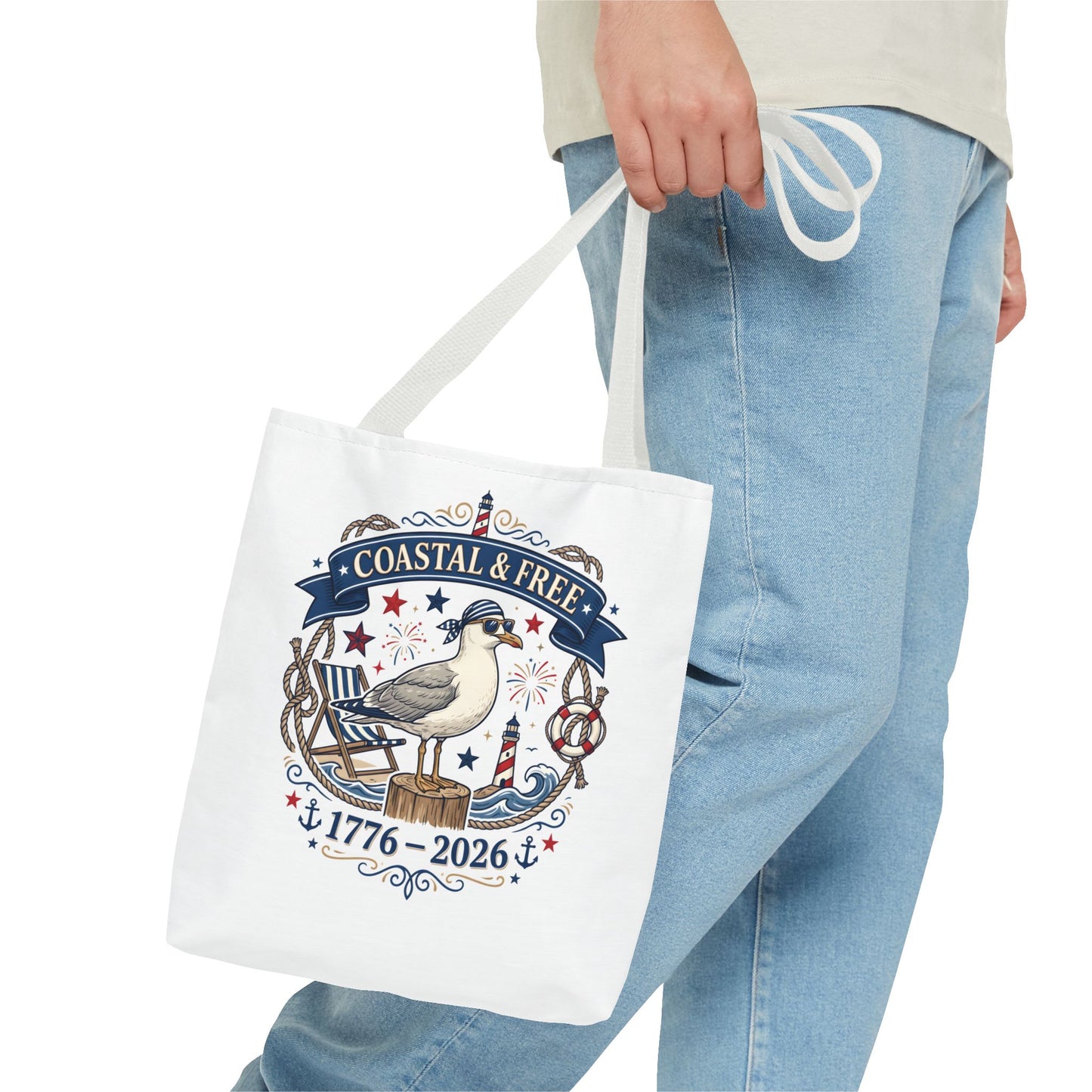 Coastal & Free Seagull Tote Bag — Patriotic 4th of July Beach Tote